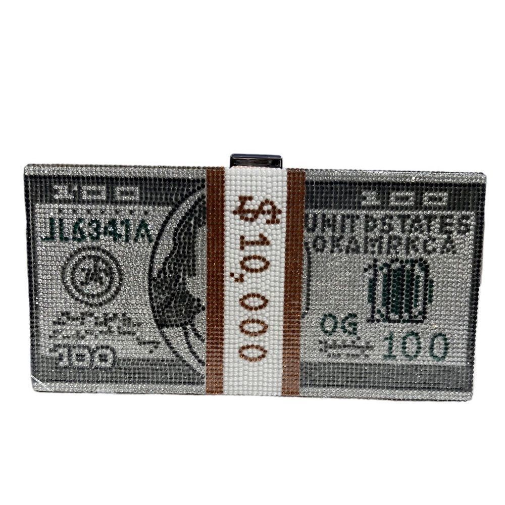 Acrylic Clutch Rhinestone $10,000 Dollar Stack Clutch Crossbody Bag New